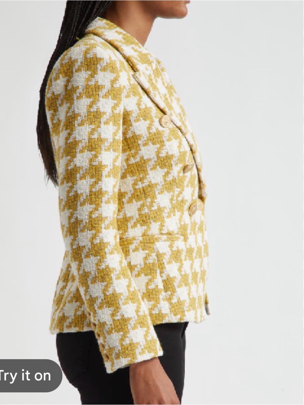 Fate Yellow size, small
Mustard, yellow, & White Houndstooth Button-Front Jacket